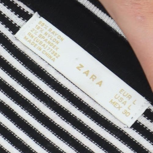 Zara Women's Black Striped T-Shirt L