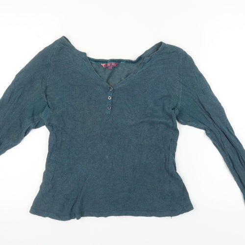 Fat Face Women's Green V-Neck Long Sleeve Top Size 14