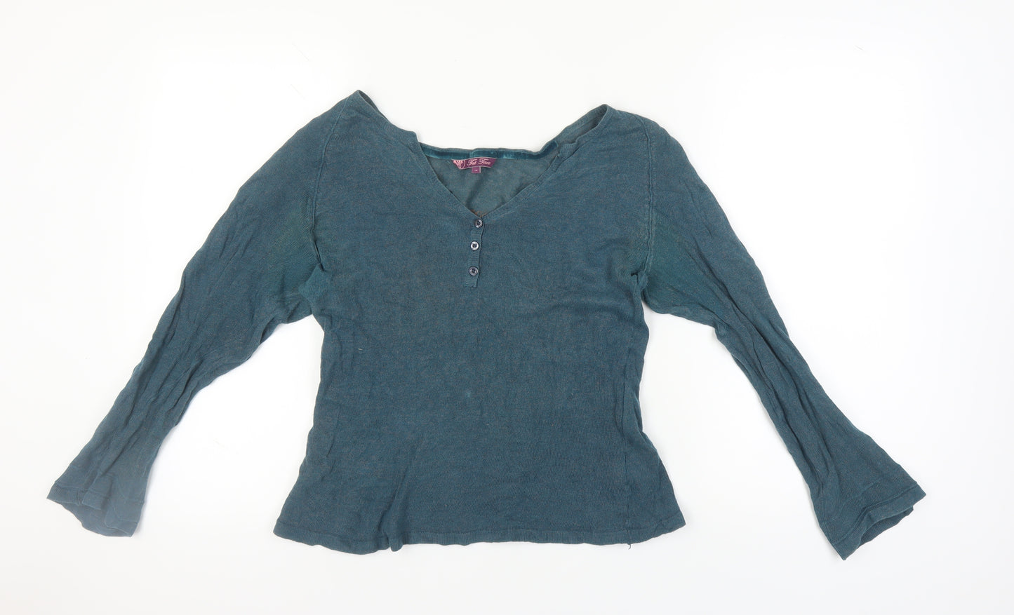 Fat Face Women's Green V-Neck Long Sleeve Top Size 14