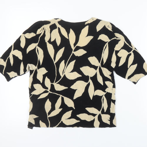 Marks and Spencer Women's Size 10 Black Floral 3/4 Sleeve Jumper Blouse Top