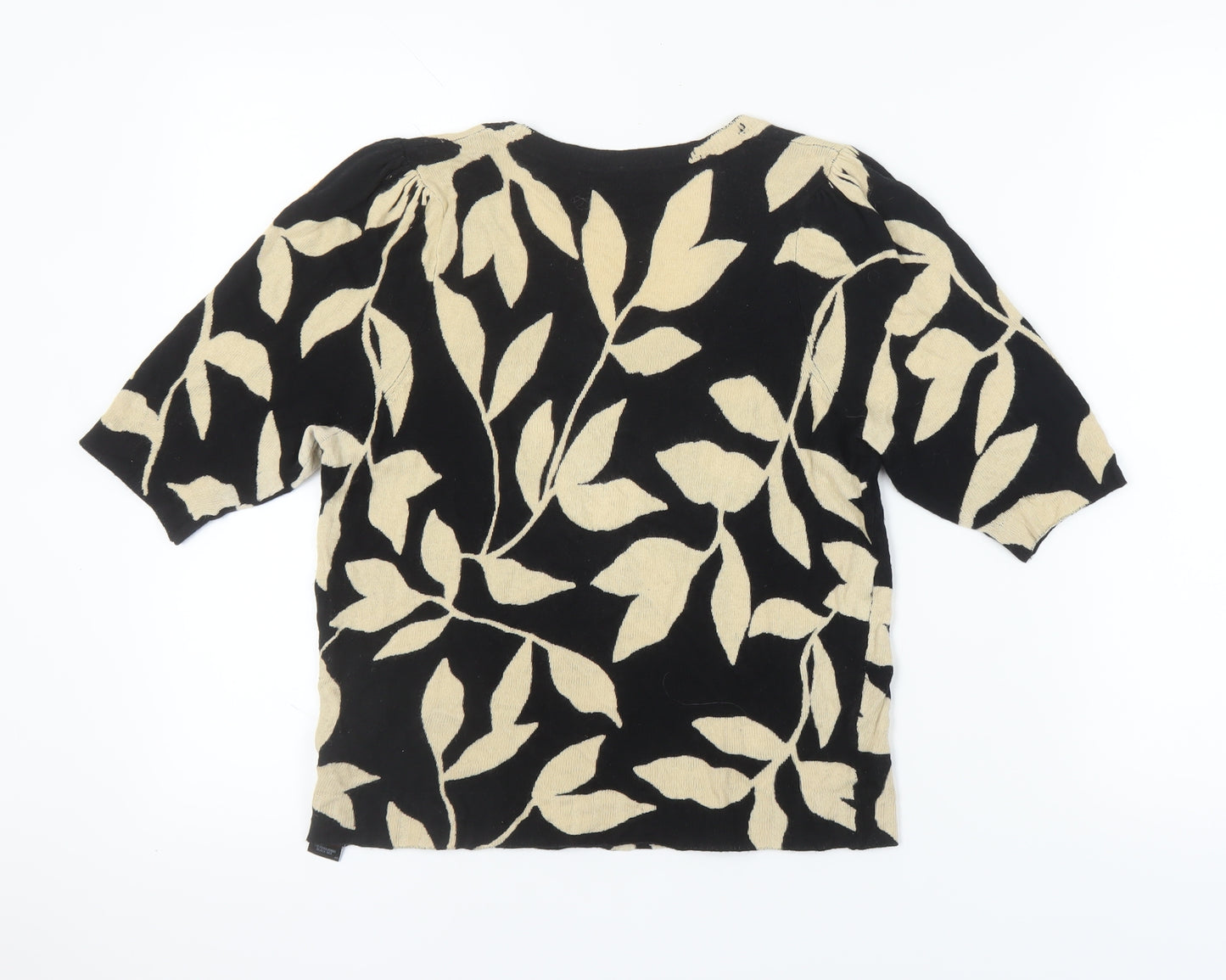 Marks and Spencer Women's Size 10 Black Floral 3/4 Sleeve Jumper Blouse Top
