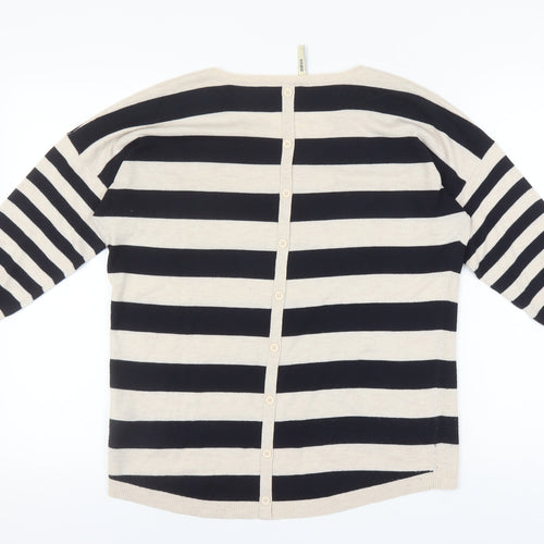 Oasis Women's Beige Black Striped Cardigan L V-Neck