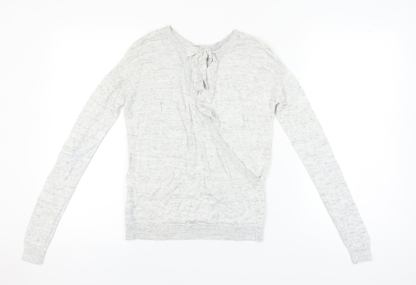 Next Women Grey Pullover Jumper Ruffle Detail Size 6
