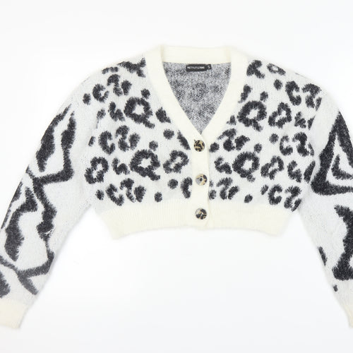 PrettyLittleThing Women's White Animal Print Cardigan S