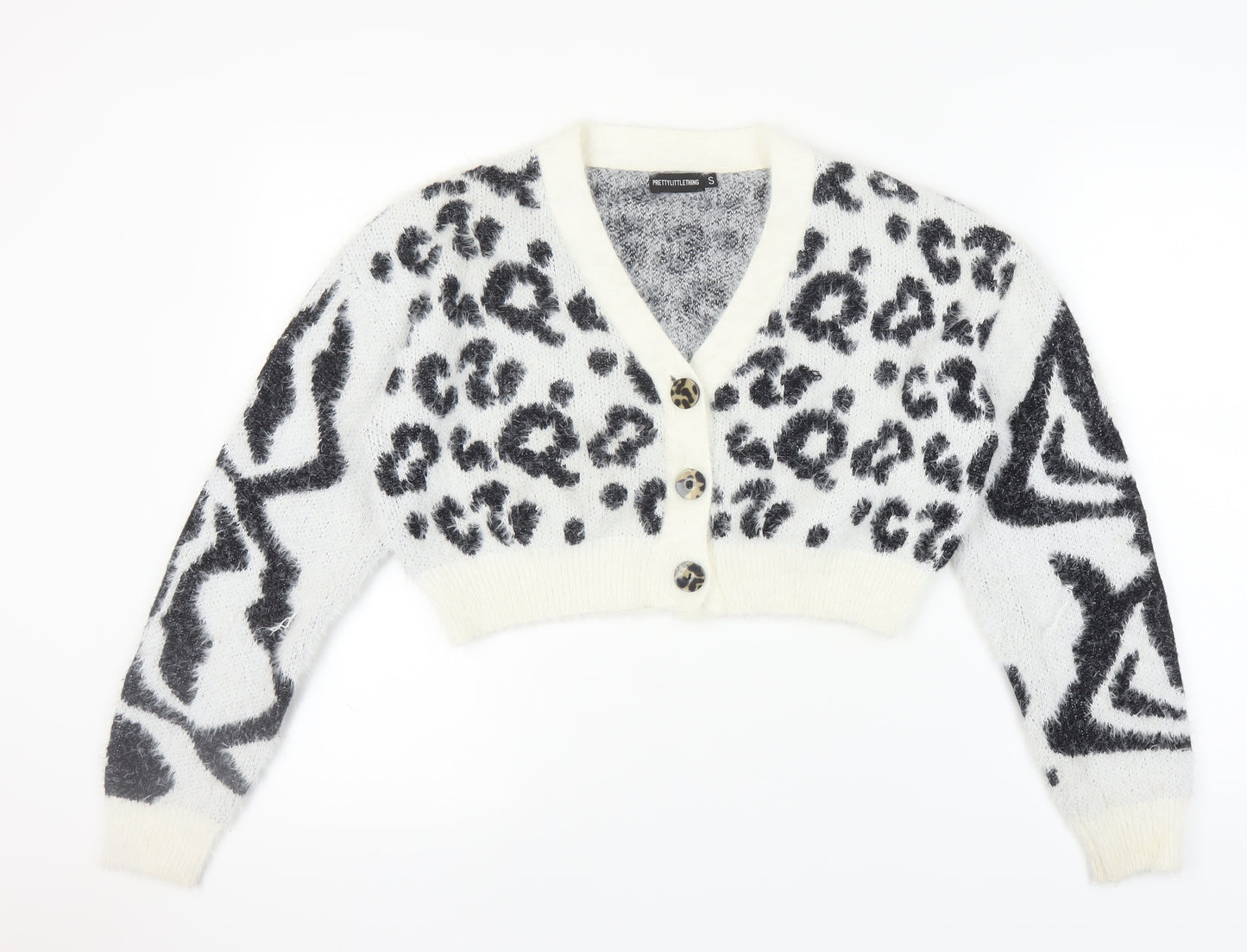 PrettyLittleThing Women's White Animal Print Cardigan S