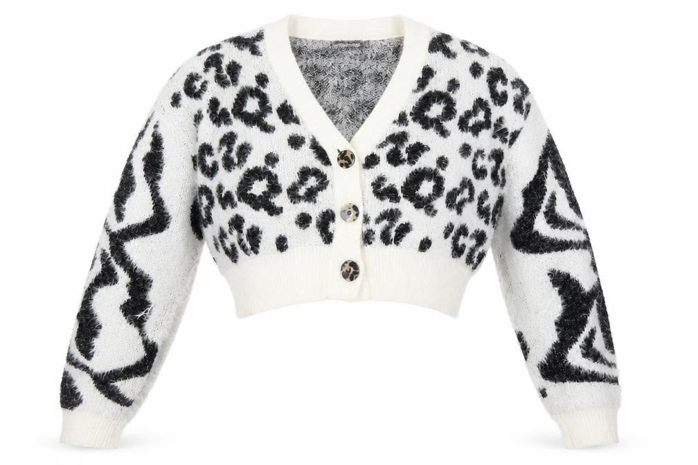 Front view of PRETTYLITTLETHING Women's White Animal Print Cardigan S