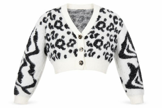 Front view of PRETTYLITTLETHING Women's White Animal Print Cardigan S