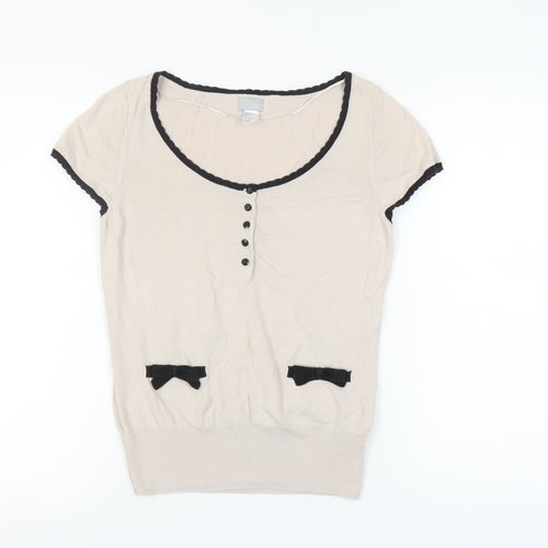H&M Women's Beige Scoop Neck Basic Top Size 12