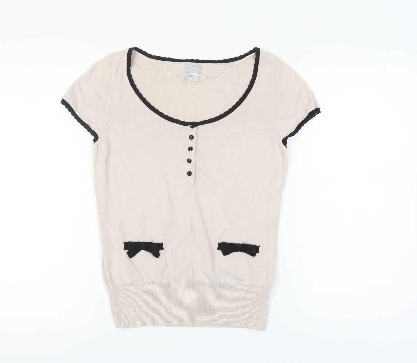 H&M Women's Beige Scoop Neck Basic Top Size 12