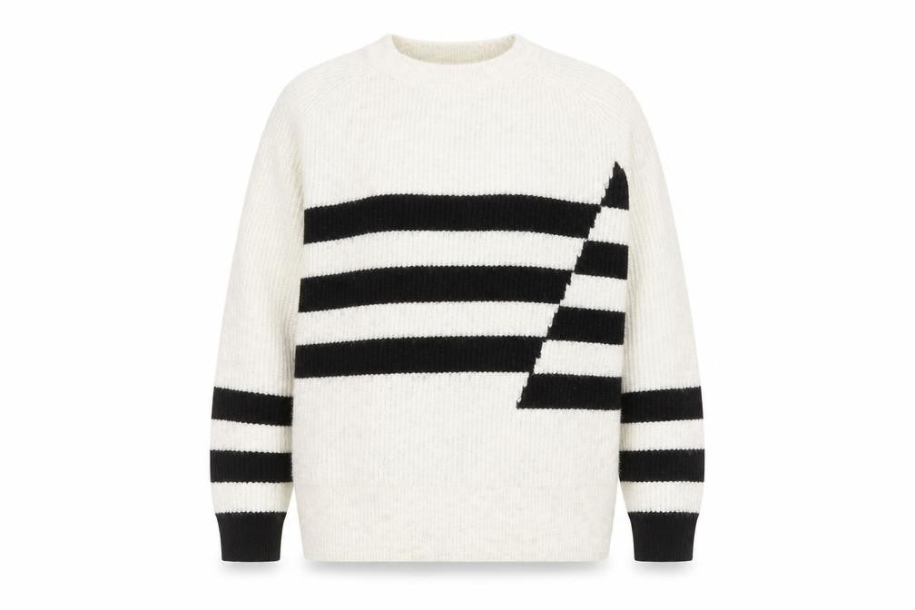 Front view of Marks & Spencer Women's Jumper, L, Black Striped Knit