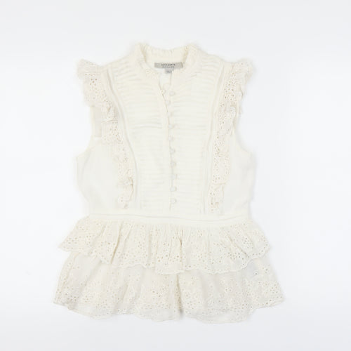 AllSaints Women's Ivory Ruffle Lace Blouse Size 8