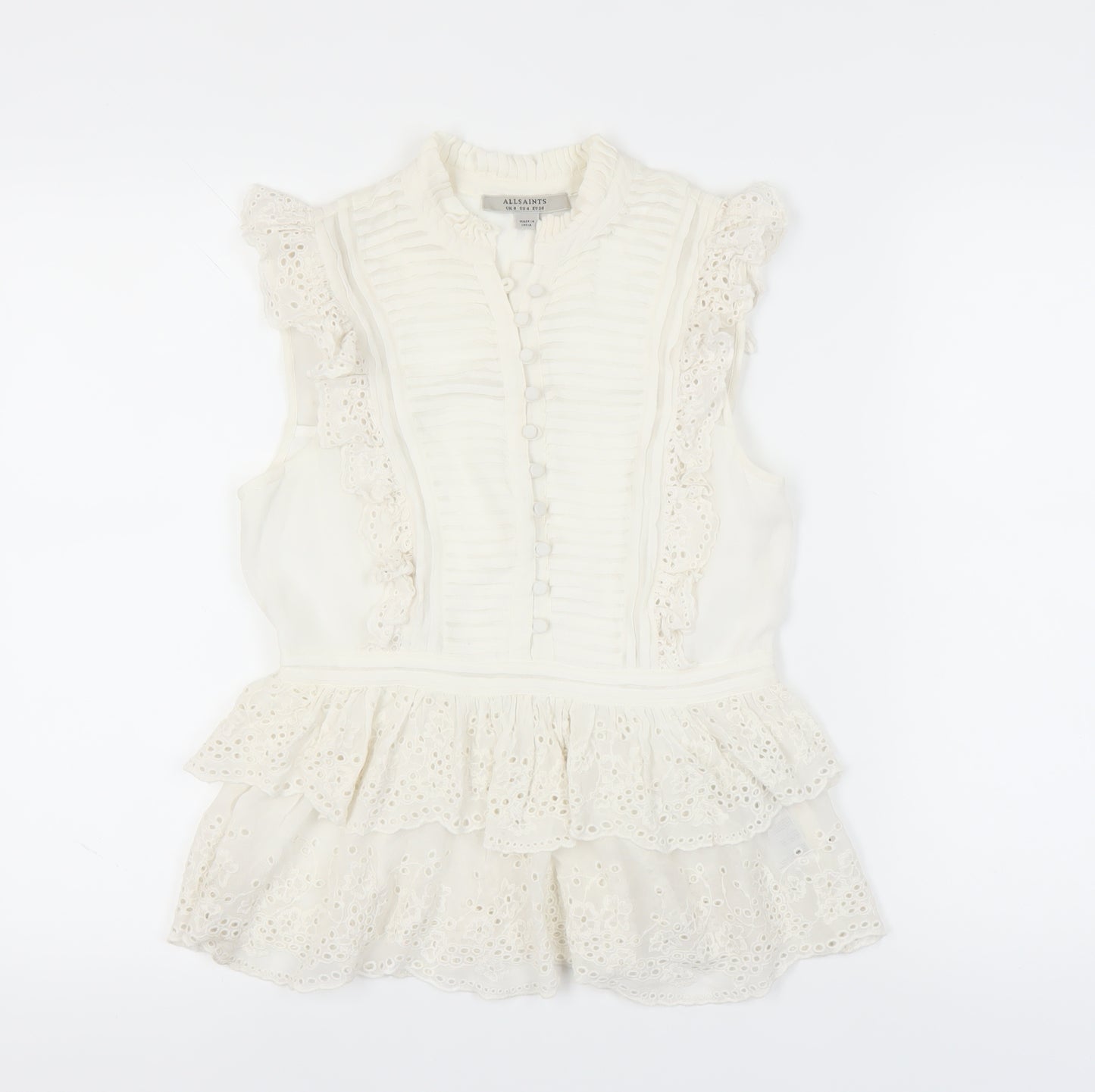 AllSaints Women's Ivory Ruffle Lace Blouse Size 8
