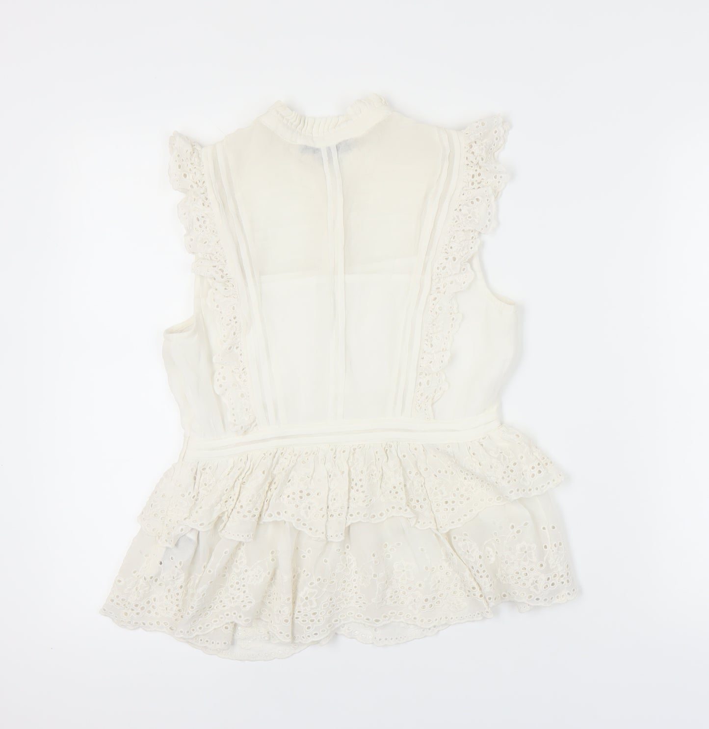 AllSaints Women's Ivory Ruffle Lace Blouse Size 8