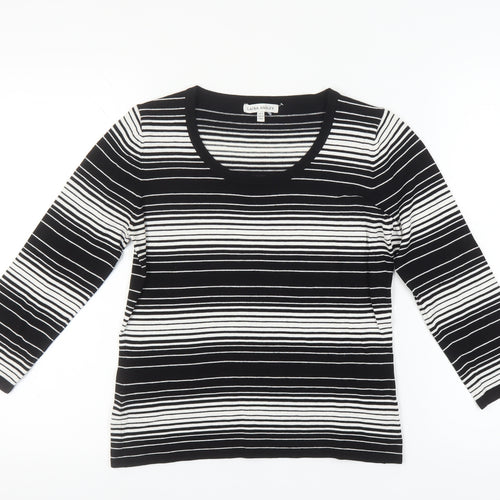 Laura Ashley Women's Black Striped Pullover Jumper Size 12