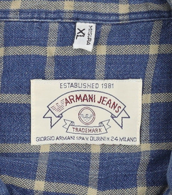 Armani Jeans Men’s XL Blue Check Shirt Button-Up