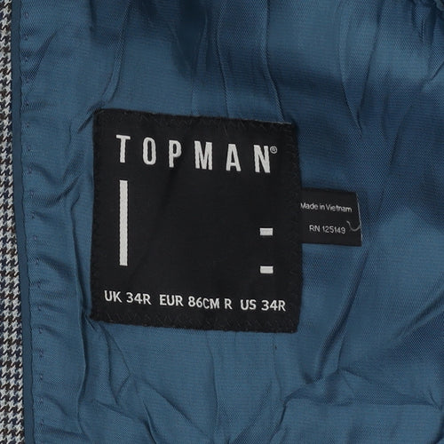 Topman Men's Grey Check Suit Jacket Size 34