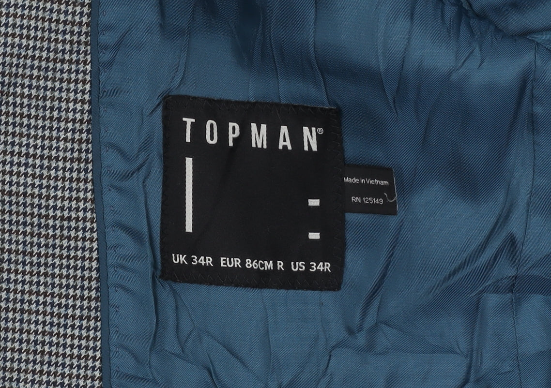 Topman Men's Grey Check Suit Jacket Size 34