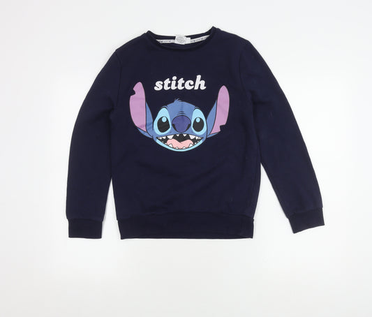 Front view of Disney Women's Blue Stitch Sweatshirt 2XS Pullover