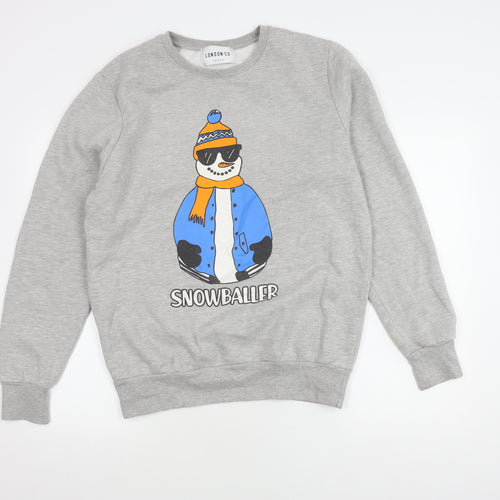 London Co Men's Grey Graphic Print Pullover Sweatshirt L
