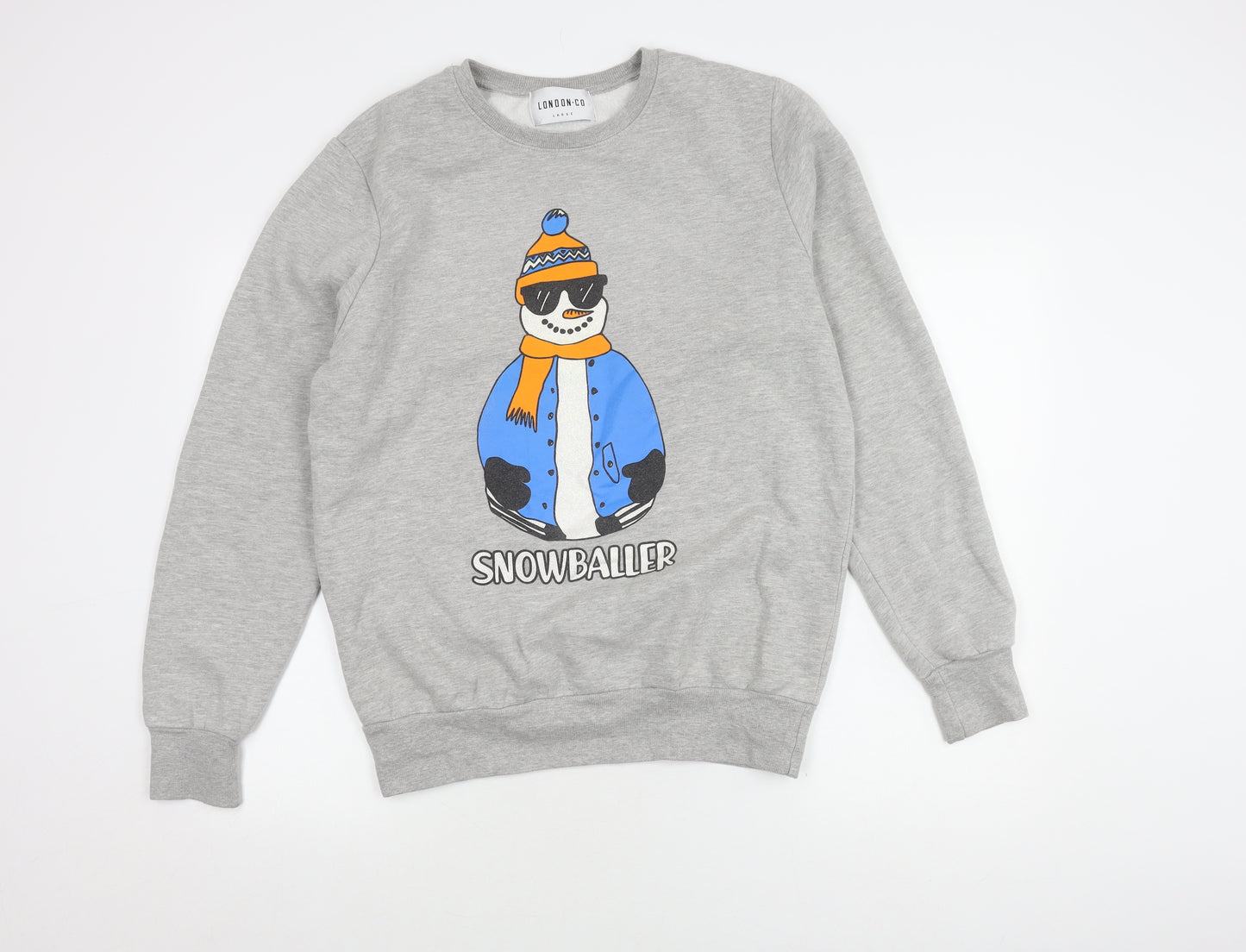 London Co Men's Grey Graphic Print Pullover Sweatshirt L