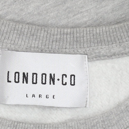London Co Men's Grey Graphic Print Pullover Sweatshirt L