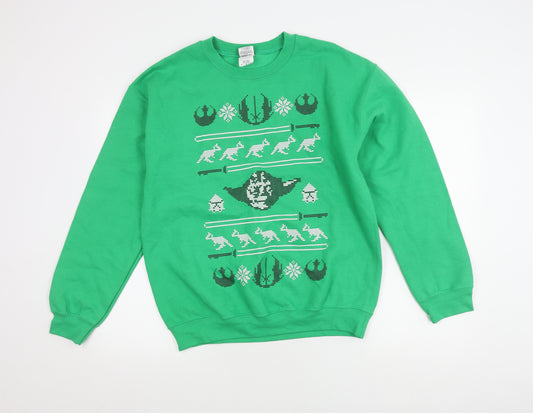 Front view of Star Wars Men's Green Pullover Christmas Sweatshirt M