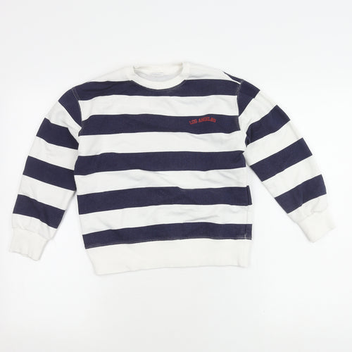 Zara Girls White Striped Sweatshirt, 9 Years, Pullover Style
