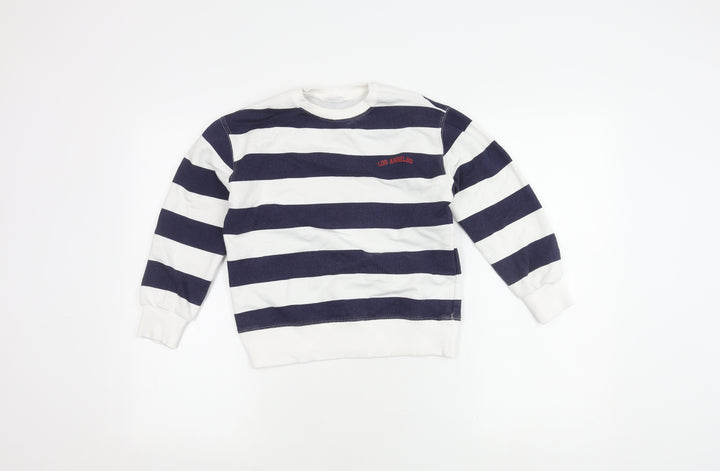 Zara Girls White Striped Sweatshirt, 9 Years, Pullover Style