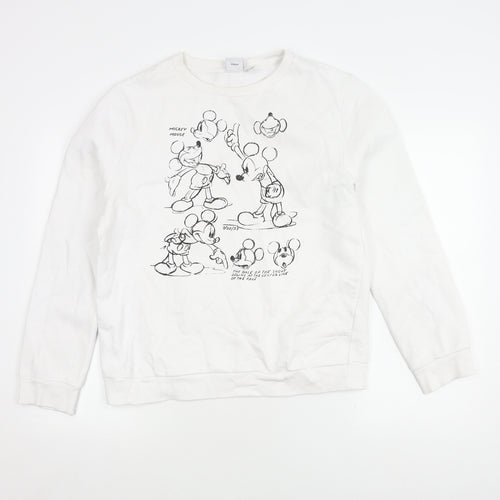 Disney White Unisex Sweatshirt - M Size, Mickey Mouse Graphic