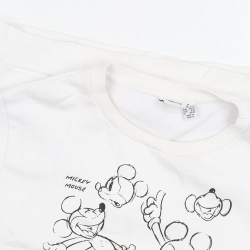 Disney White Unisex Sweatshirt - M Size, Mickey Mouse Graphic