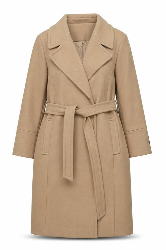Front view of Forever New Women's Beige Long Overcoat, size 22