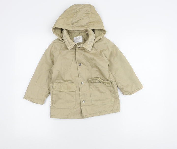 Zara Girls Beige Parka Coat, 2-3 Years, Cotton, Lined, Hooded