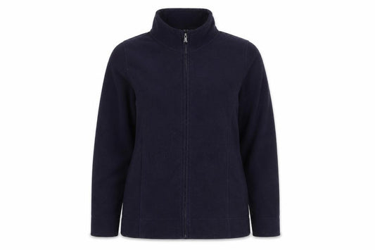 Front view of Isle Essentials Women's Blue Fleece Jacket, size M