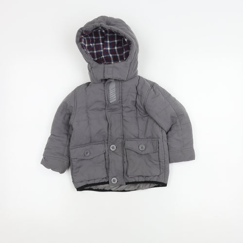 Mini V by Very Grey Puffer Jacket 18-24M Boys Winter Hooded