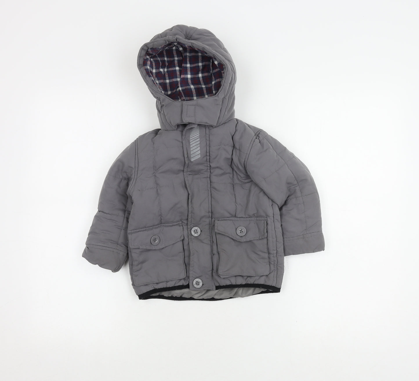 Mini V by Very Grey Puffer Jacket 18-24M Boys Winter Hooded