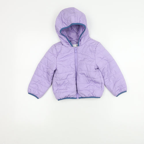 Marks and Spencer Girls Purple Hooded Puffer Jacket 3-4 Years