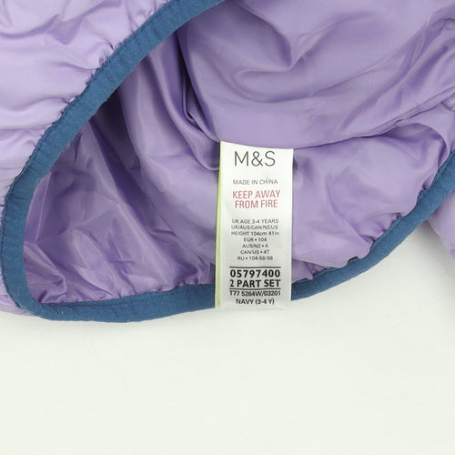 Marks and Spencer Girls Purple Hooded Puffer Jacket 3-4 Years