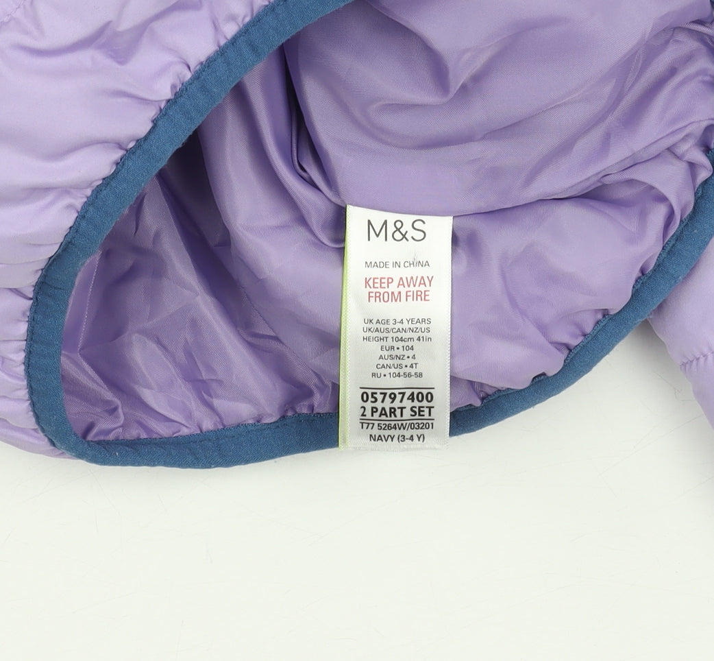 Marks and Spencer Girls Purple Hooded Puffer Jacket 3-4 Years