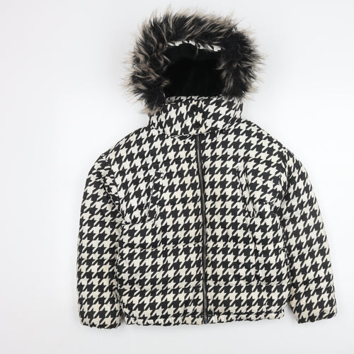 Next Girls' Black White Houndstooth Puffer Jacket 11Y