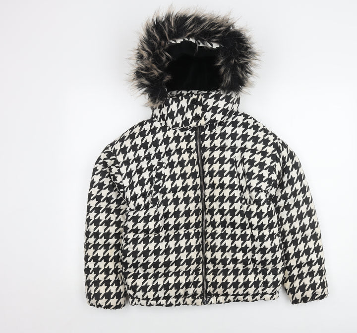 Next Girls' Black White Houndstooth Puffer Jacket 11Y