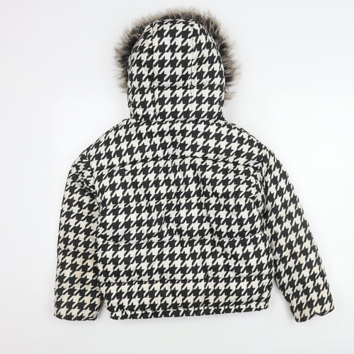 Next Girls' Black White Houndstooth Puffer Jacket 11Y
