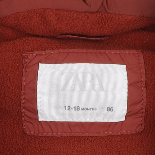 Zara Boys Red Puffer Jacket 12-18 Months Hooded