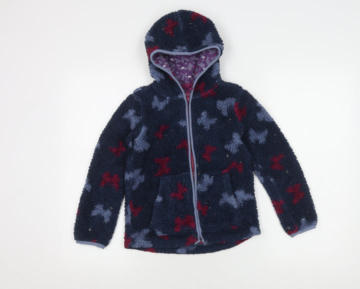 FatFace Girls Blue Floral Hooded Jacket 7-8 Years