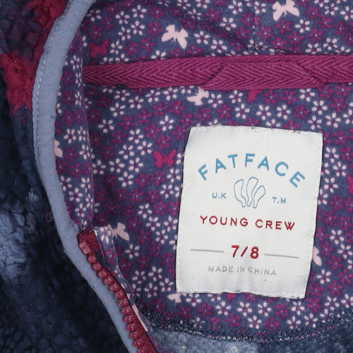 FatFace Girls Blue Floral Hooded Jacket 7-8 Years