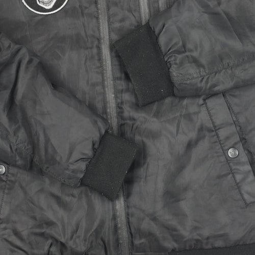 FSBN Men's Black Bomber Jacket L Skull Embroidered