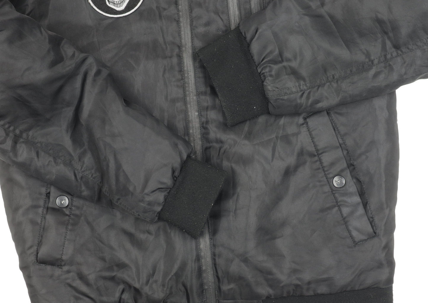 FSBN Men's Black Bomber Jacket L Skull Embroidered