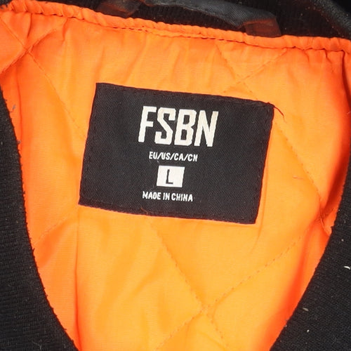 FSBN Men's Black Bomber Jacket L Skull Embroidered