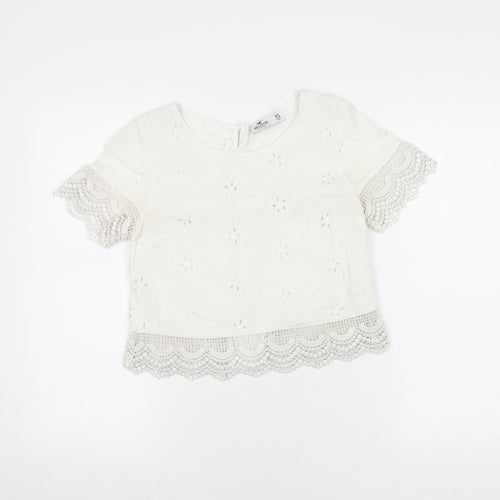 Hollister Women's Cropped Blouse XS White Cotton Boho