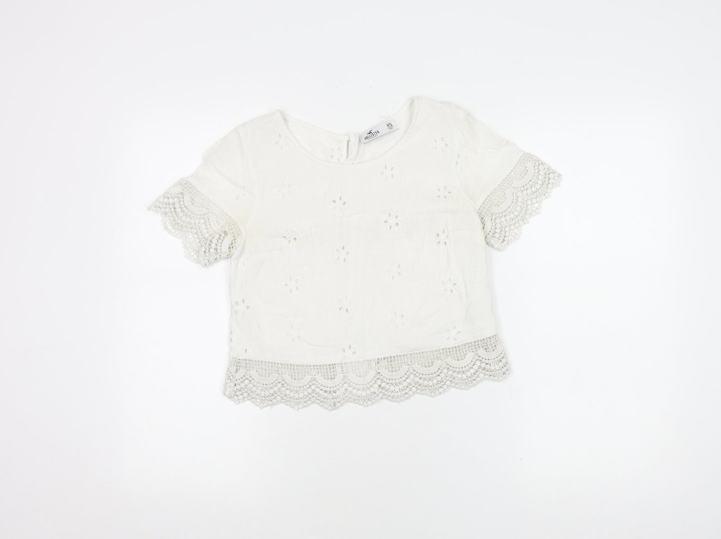 Hollister Women's Cropped Blouse XS White Cotton Boho