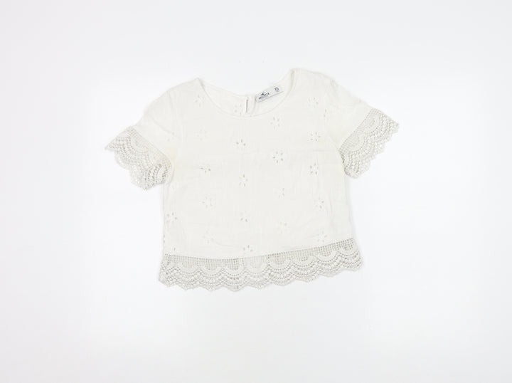 Hollister Women's Cropped Blouse XS White Cotton Boho